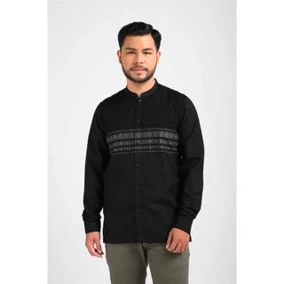 MANZONE Kemeja Koko Lengan Panjang Pria BASYAR - BLACK