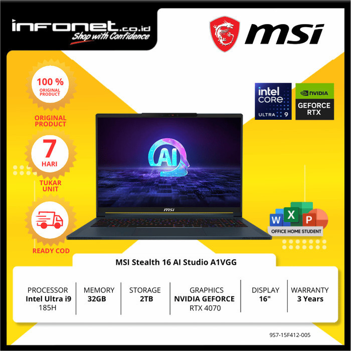 Jual Msi Stealth 16 Ai Studio A1vgg Intel Ultra 9 185h 32gb 2tb Rtx