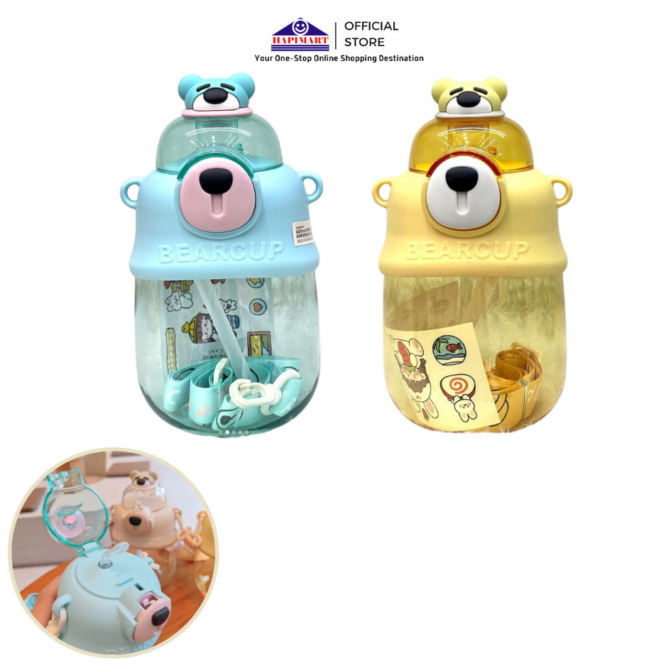 Jual BEAR PLASTIC CUP DRINKING WATER BOTTLE PORTABLE STRAW 800ML Botol ...