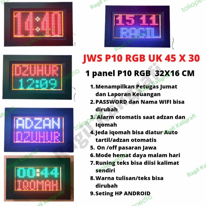 Jual Produk 100% Original JWS P10 RGB -Jam sholat digital P10 RGB uk 45 ...