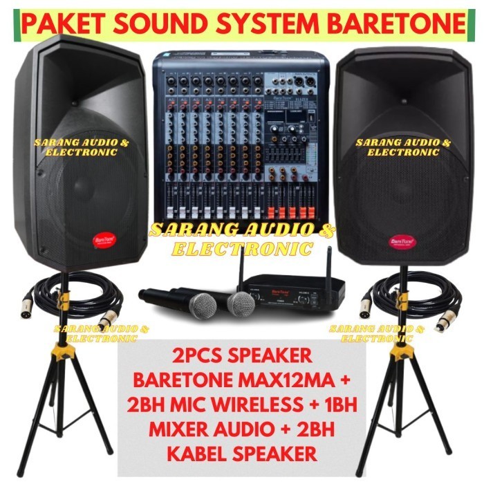 Jual Paket Karaoke Rumahan 12 inch Baretone 250W X 2 / Mixer Audio 8
