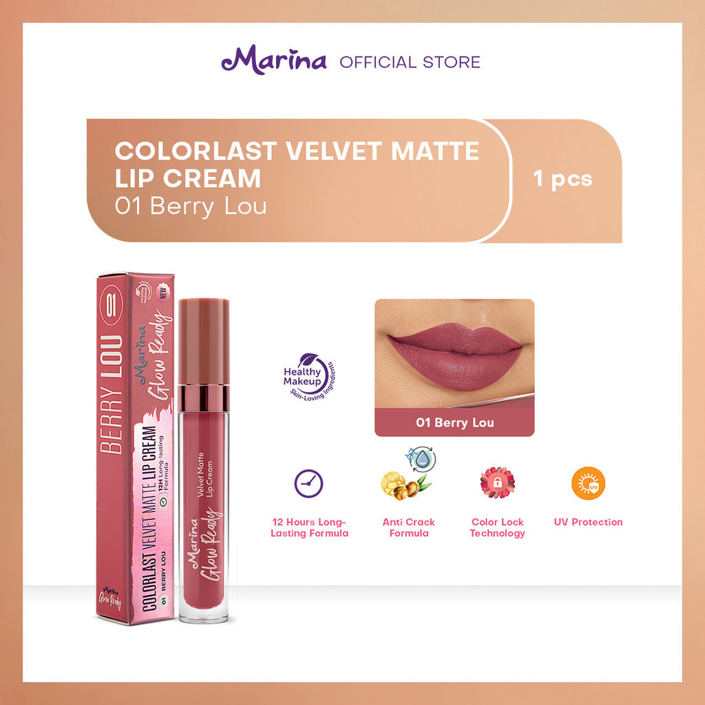 Jual Marina Glow Ready Colorlast Velvet Matte Lip Cream 5ml - Exp Date ...