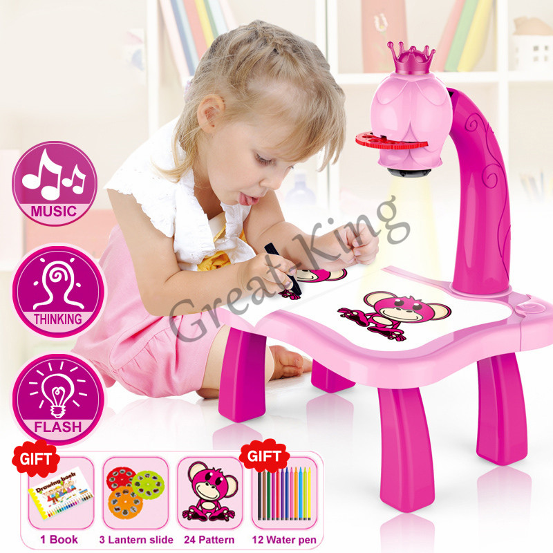 Jual Mainan Anak Projector Painting Desk Meja Belajar Gambar Proyektor ...