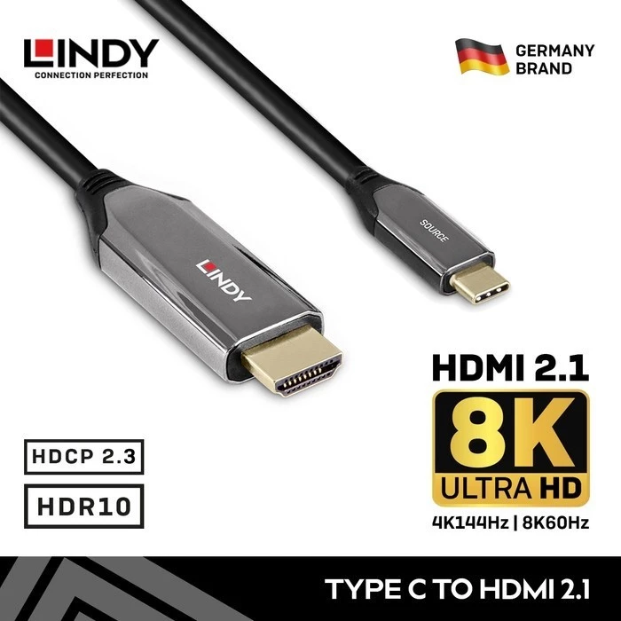 Kabel Adapter LINDY Type C to HDMI 2.1 8K 4K 144Hz HDR