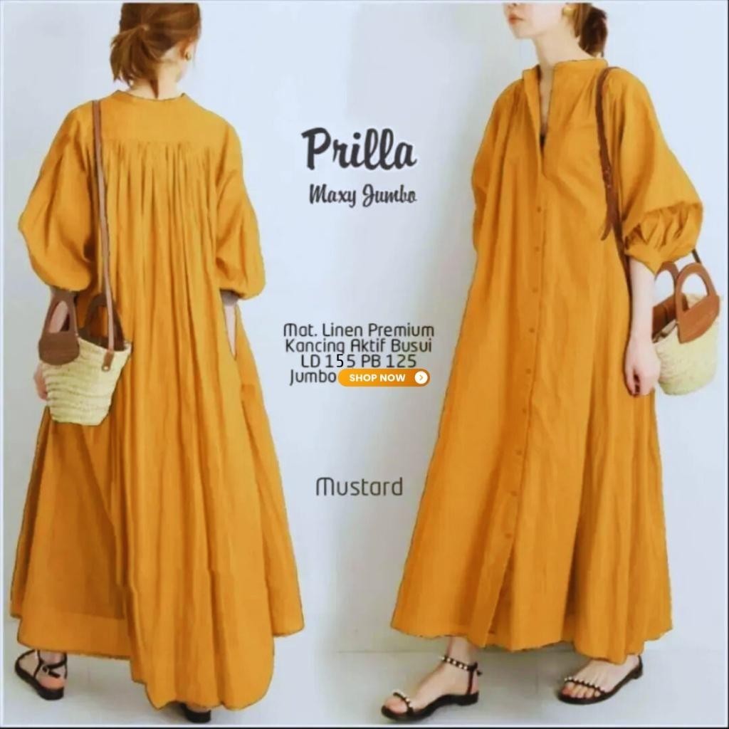 Jual Dress Polos Wanita Prilla Maxy Dress Super Jumbo Gamis Linen Busui ...