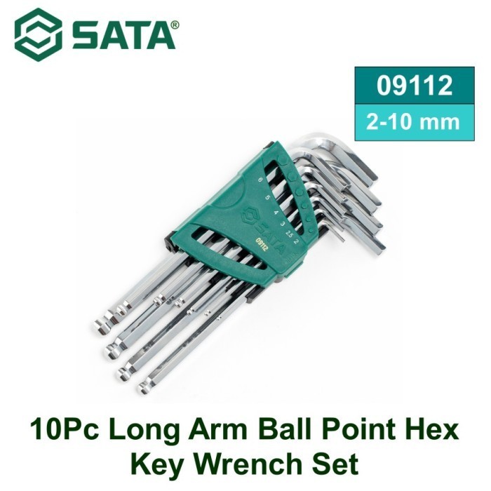 Jual SATA Kunci L 2-10 mm 09112 10Pc Long Arm Ball Point Hex Key Wrench ...