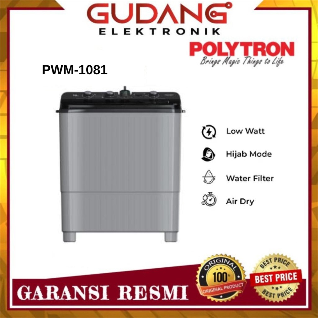 Jual MESIN CUCI POLYRON PWM 1081 TWIN TUB 10 KG POLYTRON PWM-1081 ...