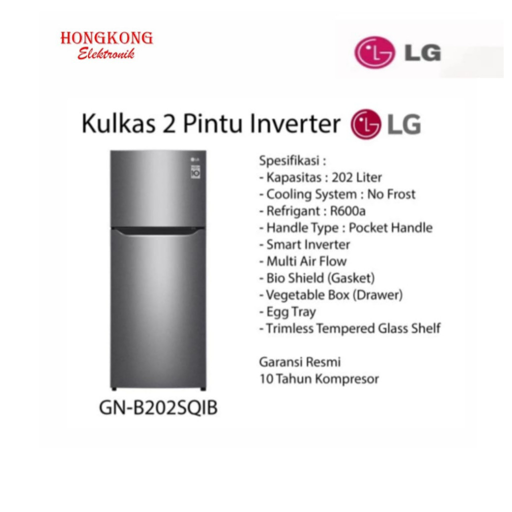 Jual LG GN-B202SQIB Kulkas 2 Pintu 202L Gross/187L Nett Inverter ...