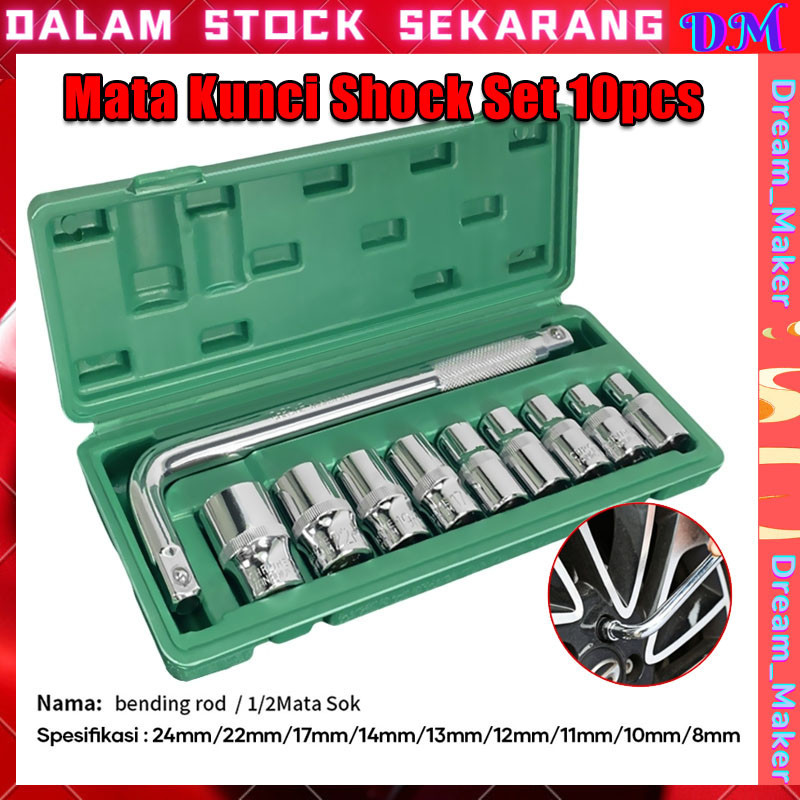<Pengiriman cepat dalam stok>Isku Mata Kunci Shock Set 10pcs Kunci Sok Set Mata Socket Extention 10pcs Kunci Shock Socket 1/2 Inch Set 10pcs