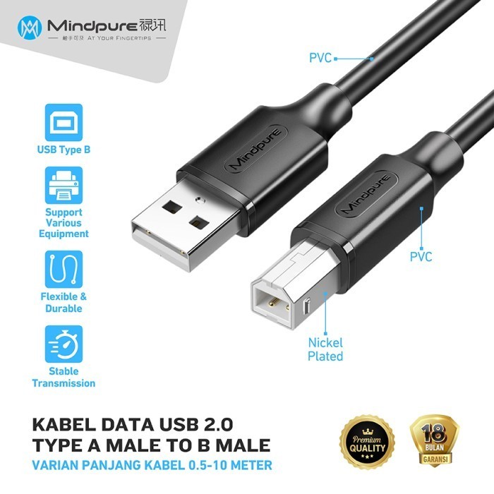 Jual Kabel Data USB 2.0 Type A Male to B Male Scanner Printer DAC ...