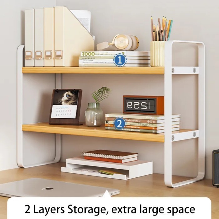 Jual Rak Buku Meja Kayu Minimalis Rakit DIY Book Shelf 2 Layer ...