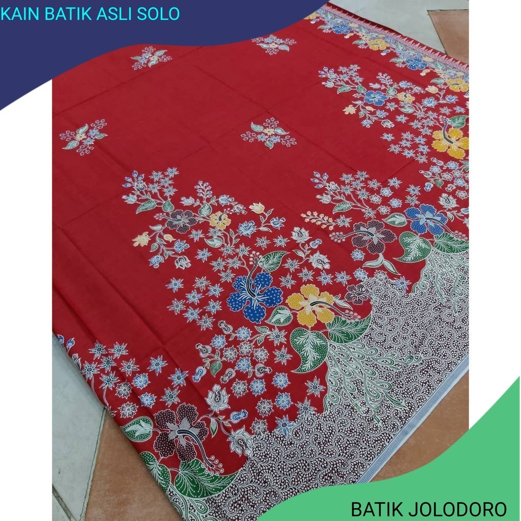 Jual Kain Batik SOLO motif kembang setaman warna merah | Shopee Indonesia