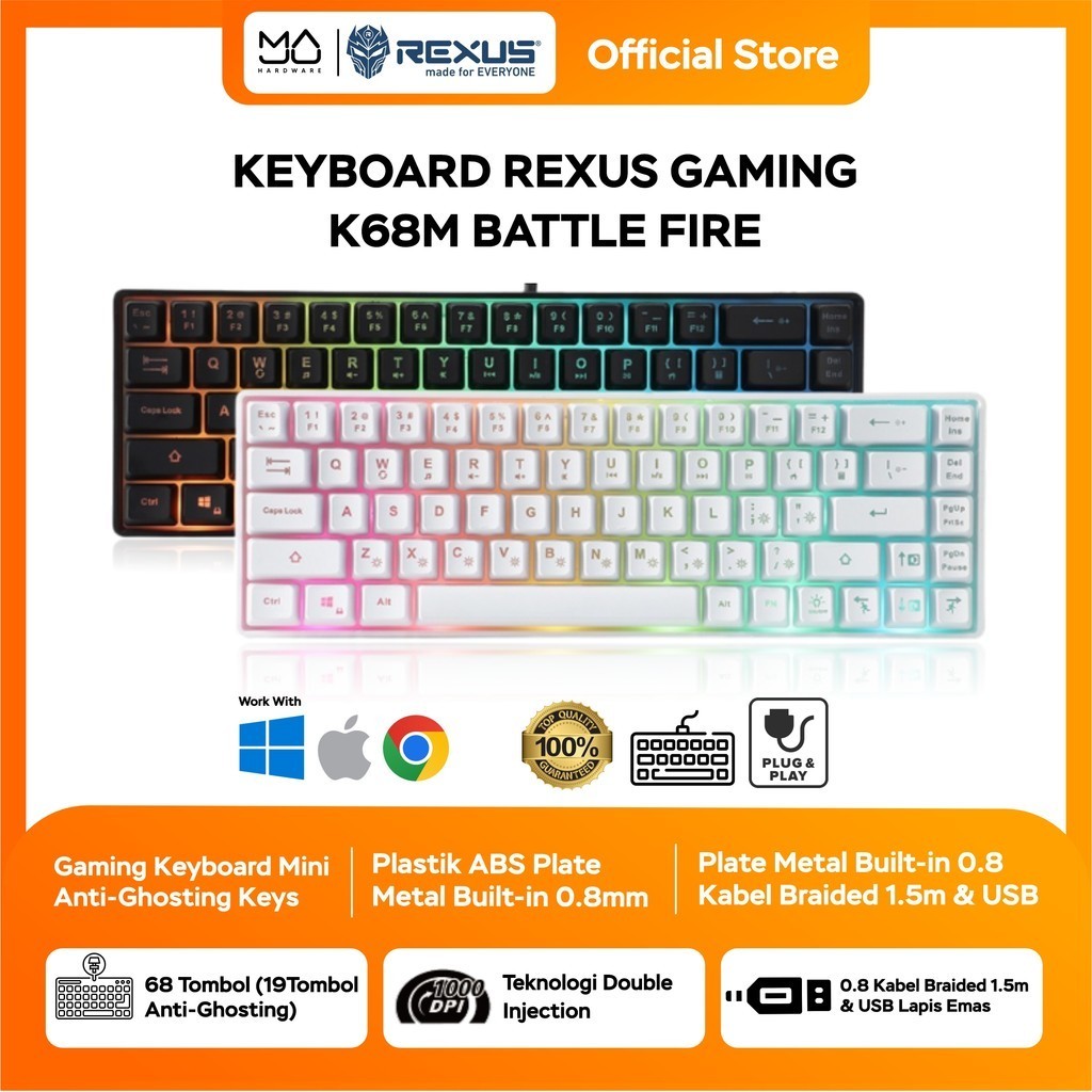Jual Rexus Keyboard Gaming Mini Battlefire K68M Garansi Resmi