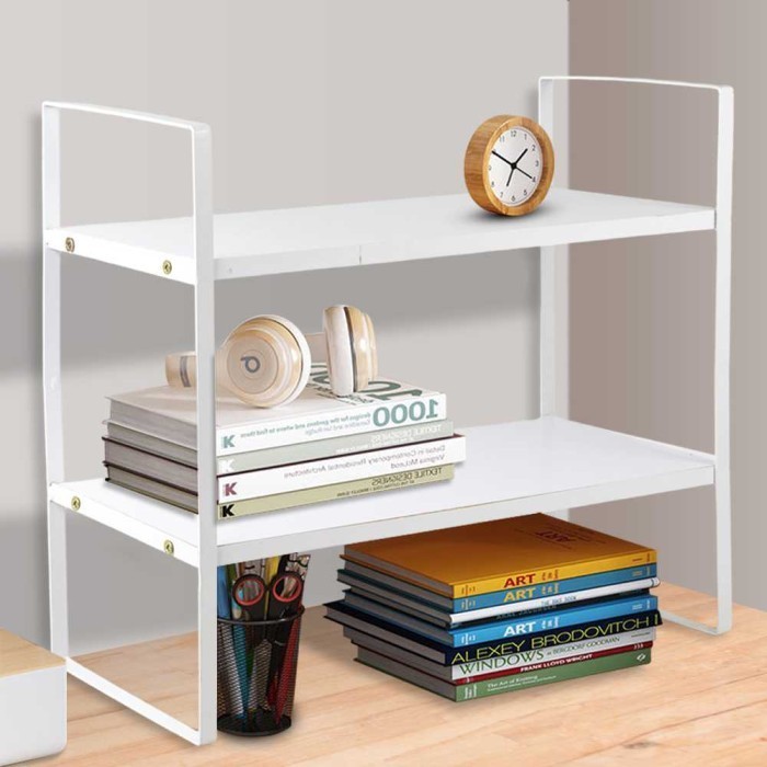 Jual Rak Buku Meja Kayu Minimalis Rakit DIY Book Shelf 2 Layer ...