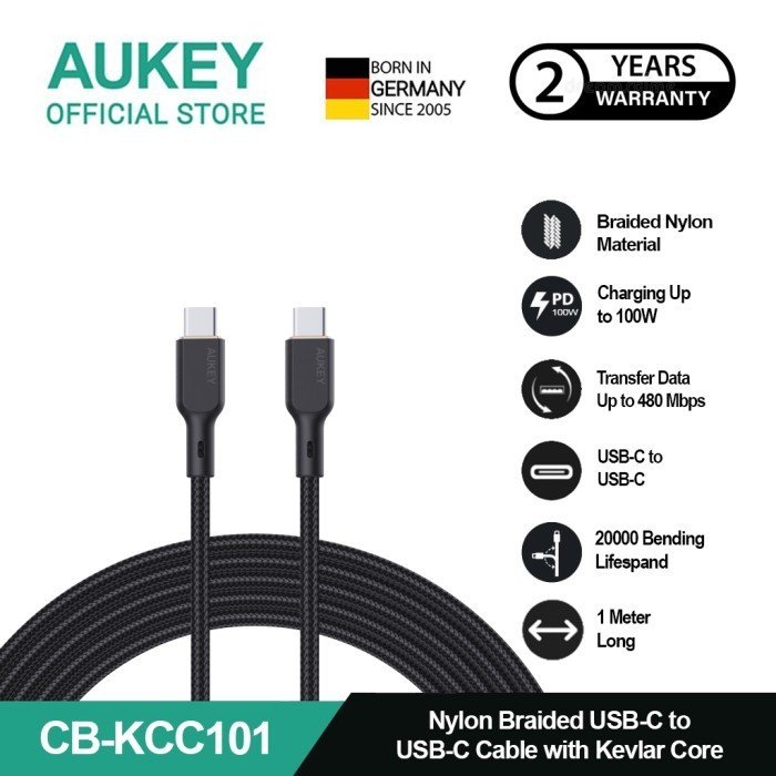 Jual AUKEY Kabel Charger Type C CB KCC101 Braided Nylon USB C To USB C Black Cable Shopee