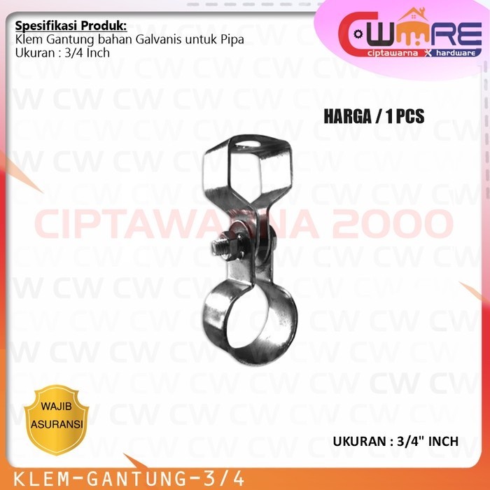 Jual Klem Gantung Galvanis Penggantung Pipa Hanger Clamp 3/4