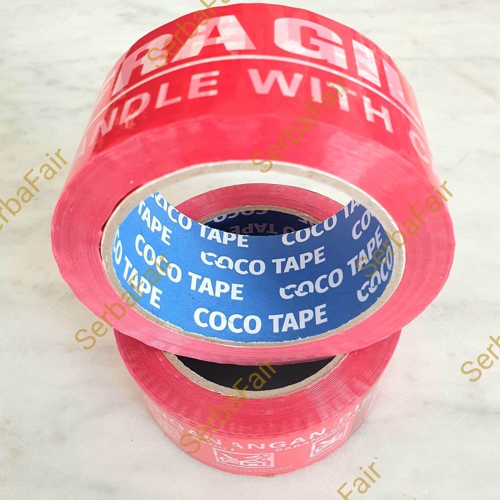 Jual Lakban Fragile Merah / Putih Coco Premium Tape 2 Inch (48mm) 90 ...