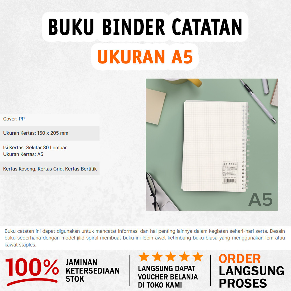 Jual Buku Binder Catatan Jurnal Harian Notebook Ukuran A5 Grid Pages ...