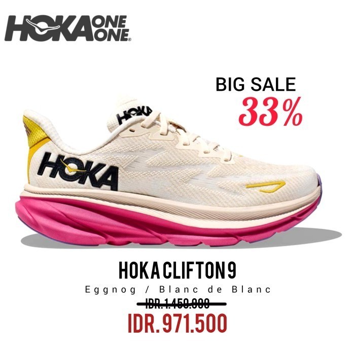 Jual HOKA ONE ONE CLIFTON 9 EGGNOG / BLANC DE BLANC WOMEN Shopee Indonesia