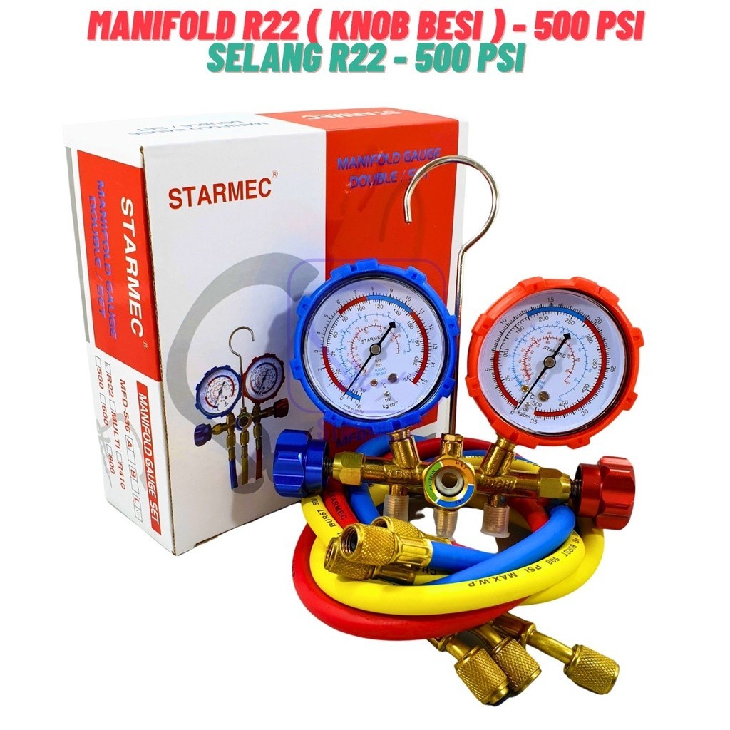 Jual Manifold AC R22 R410 R32 Double + Selang R22 Starmec (Knob Besi ...