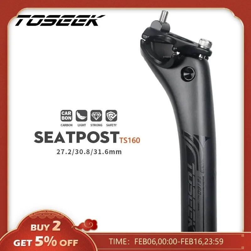 TOSEEK Carbon Seatpost – 0mm Offset – 27.2/30.8/31.6mm – MTB Road Bike Adjustable Seat Post, Black