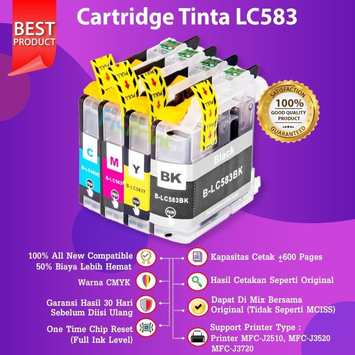 Jual Cartridge Tinta Brther LC583 LC-583 Compatible MFC-J2510 MFC-J3520 ...