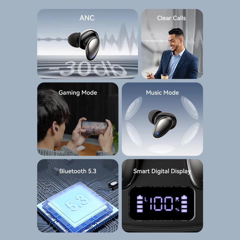 Vention TWS ANC Bluetooth Wireless Headset Earphone HiFi LED Tiny T13