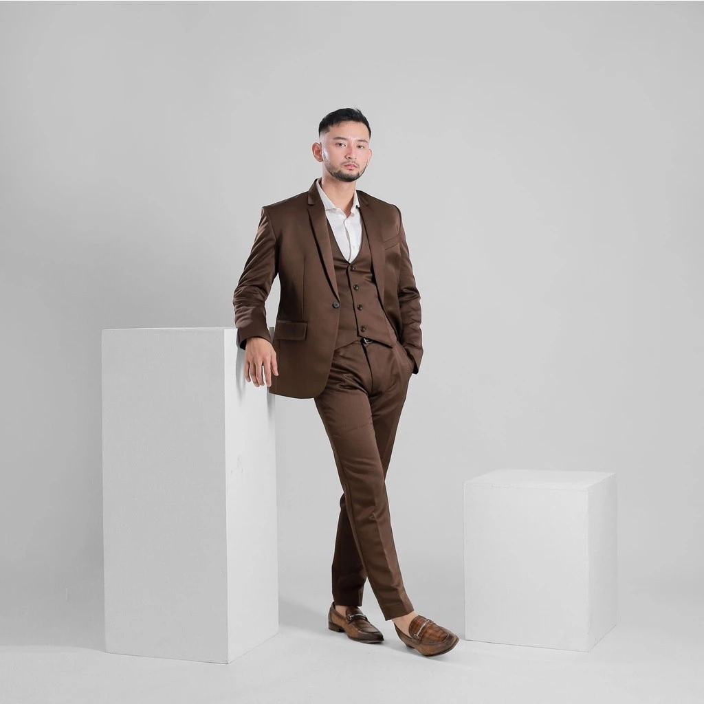 Goldy Outfit Setelan Jas Celana & Rompi Coklat - Peaky Premium - foto 1
