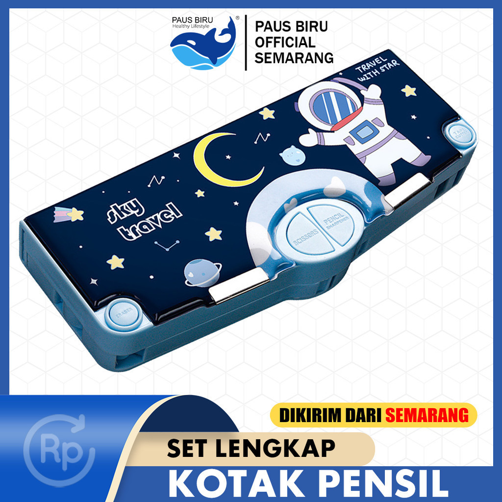 Jual Paus Biru Aimilo Kotak Pensil Multifungsi Lengkap Peruncing Gunting Isolasi Penghapus