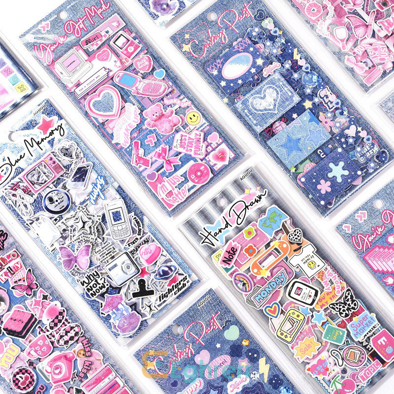 Jual Eeghrerr 3PCS Stiker Gemerlap Seri Denim Gaya Retro Stiker Kolase ...