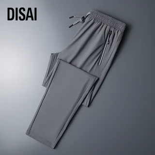 Disai - Celana Pria Saku Ritsleting Panjang Ice Silk Fabric Keren Ringan Bernapas Elastisitas Pants