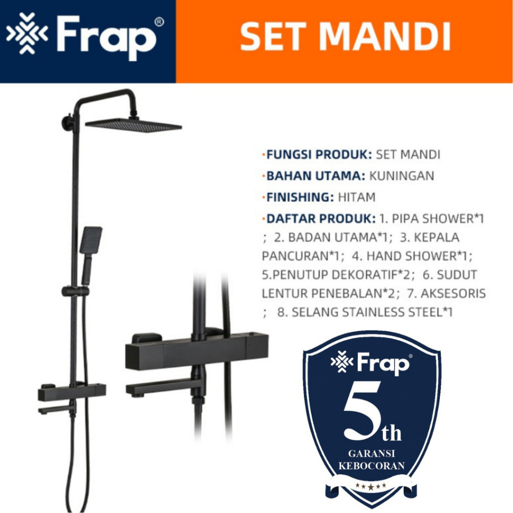 Jual FRAP F24007-6 Paket Lengkap Rain Shower Tiang Mandi Hitam Air ...