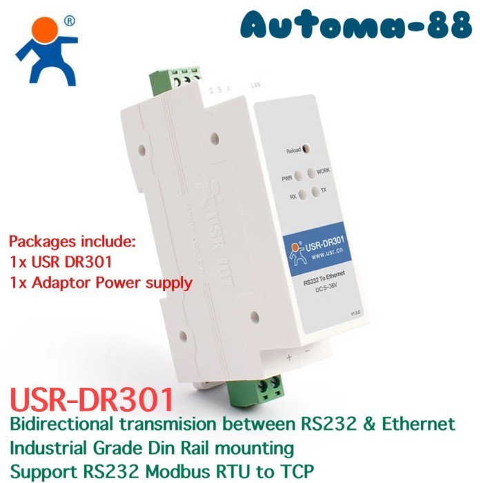 Modbus TCP Ethernet - Modbus RTU RS485 Gateway USR DR302