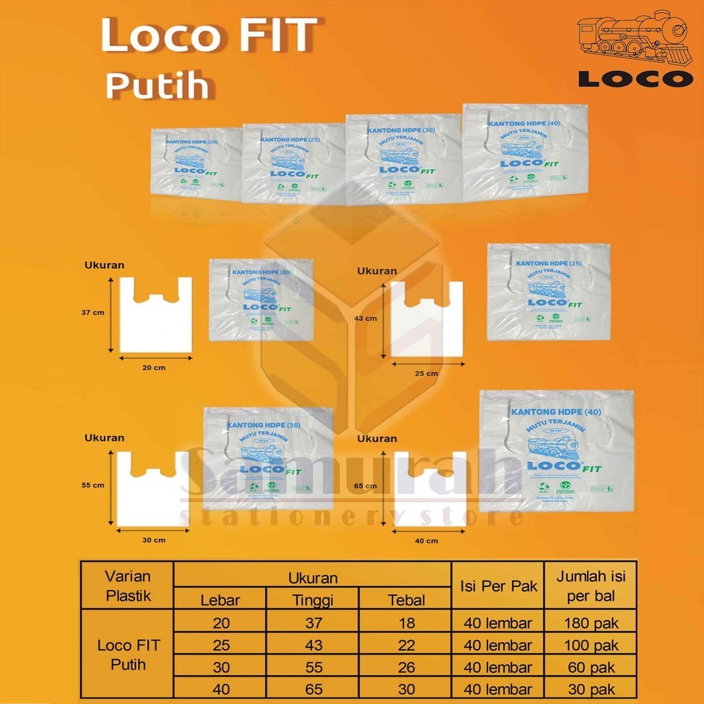 Jual Plastik HD Loco FIT Putih lebar 40 / Kantong Kresek HDPE 40 x 65 ...