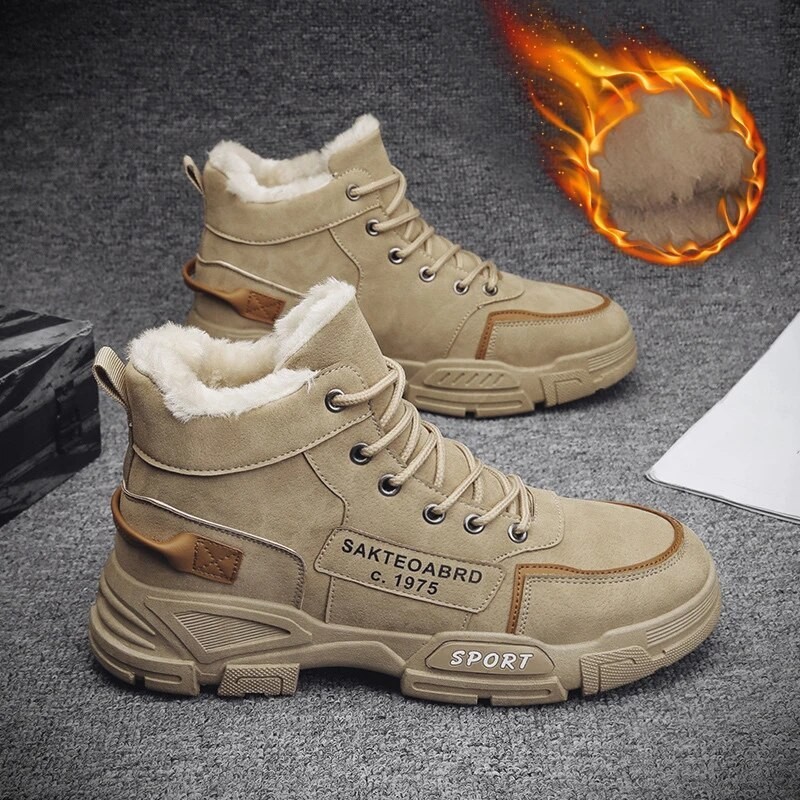 Winter Shoes Men Fashion Snow Boots Shoes Mens Plush Shoes Casual Outdoor  Sneakers Lace Up Warm Shoes Non Slip Ankle Boots Male
