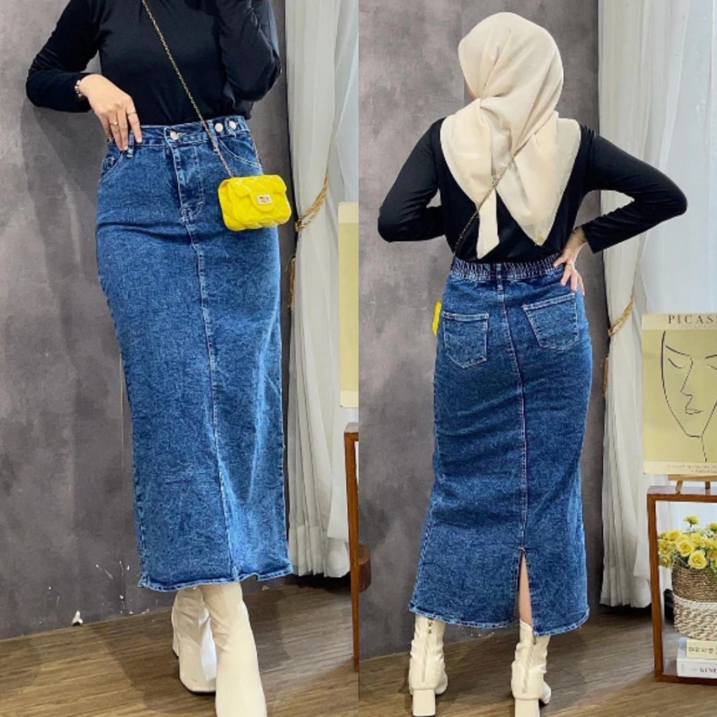 Jual THEANA ROK JEANS BELAH ZENDA // PRABO SKIRT JEANS | Shopee Indonesia