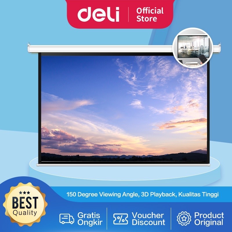 Jual Deli Electric Projector Screen / Layar Projektor 100 120 Inch ...