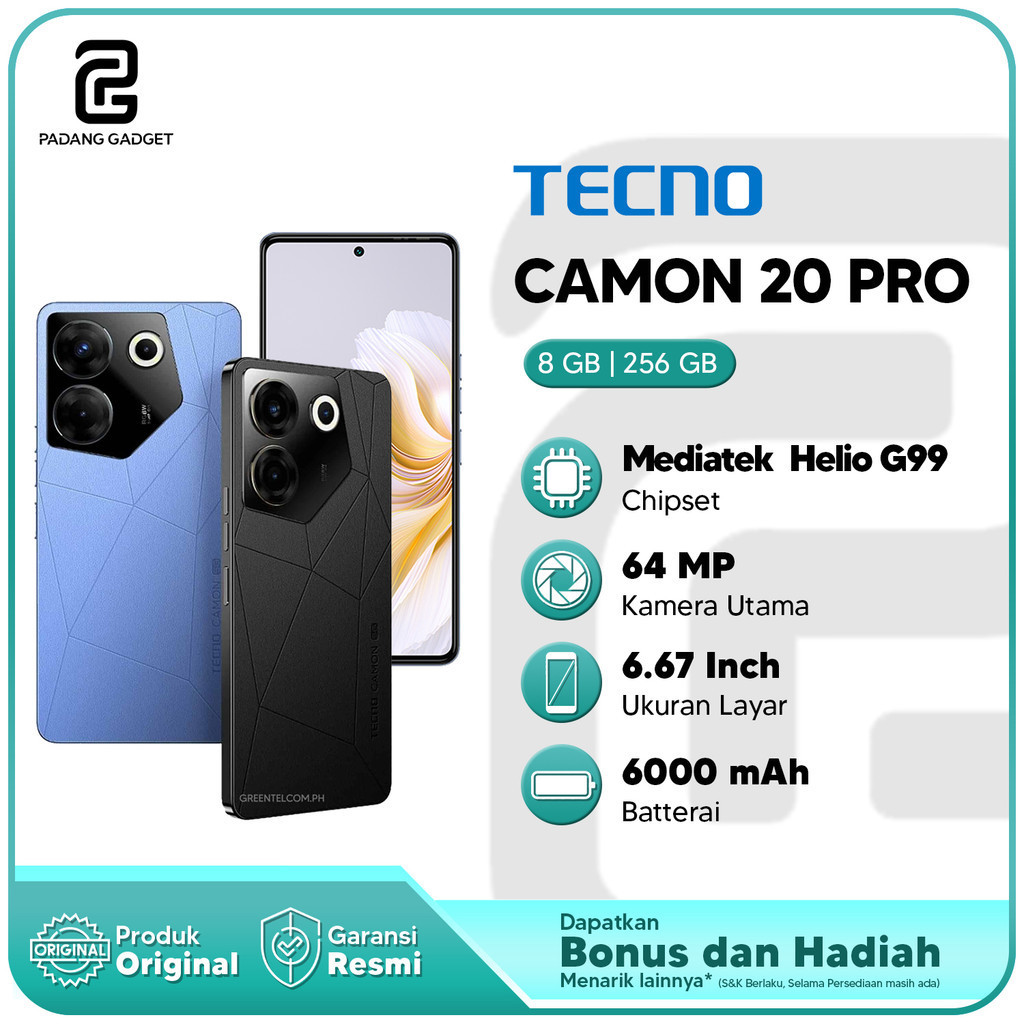 Jual TECNO CAMON 20 PRO 8/256 GB NFC SMARTPHONE ORIGINAL GARANSI RESMI ...
