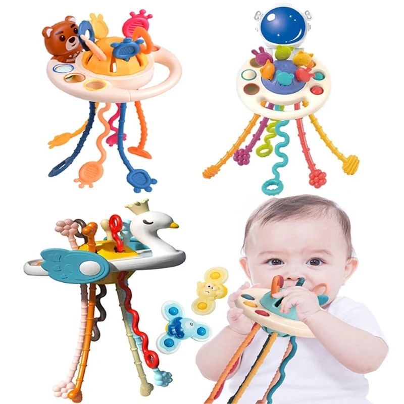 Jual Montessori Pull String Sensory Toys Baby 6 12 Months Silicone ...