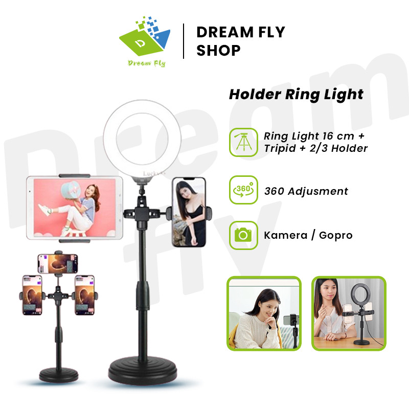 HP Ring Light Tripod Mini Stand HP Live Stream Selfie Make Up Vlog Lampu  LIVE Phone Holder