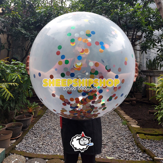 BALON LATEX TRANSPARAN ISI CONFETTI 36inch 18inch Dekorasi Confetty Pesta Ulang Tahun Happy Birthday
