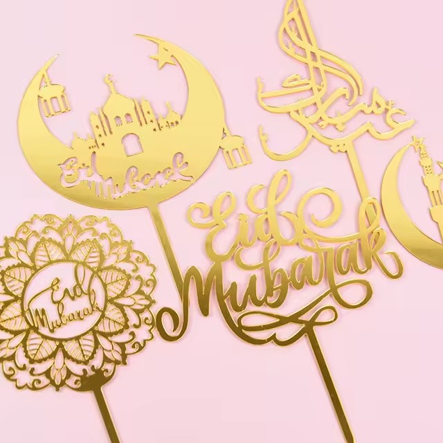 Cake Topper Akrilik Idul Fitri Tusukan Acrylic Lebaran Ramadan Eid Mubarak Hiasan Hampers Flower Bouquet Besar