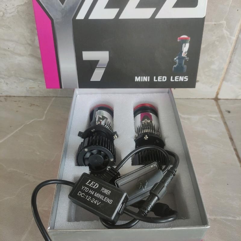 Jual sepasang lampu mini led lens Y7 soket H4 universal 12&24v minie ...
