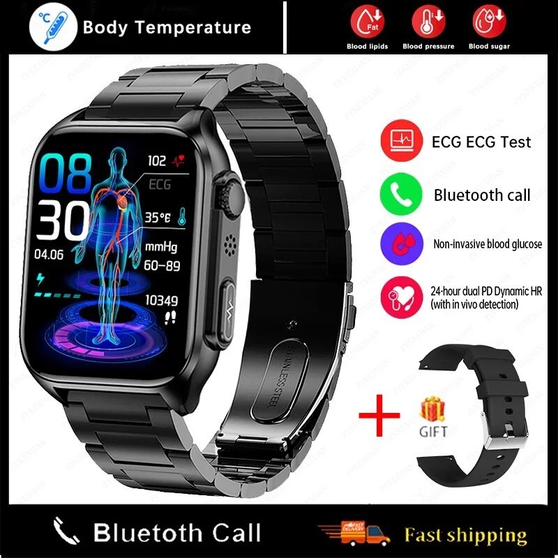 Jam Tangan Pria 2023 New Blood Glucose Smart Watch Men's Bluetooth Call  Watches ECG+PPG Blood Pressure Measurement Sport Smartwatch Men Woman