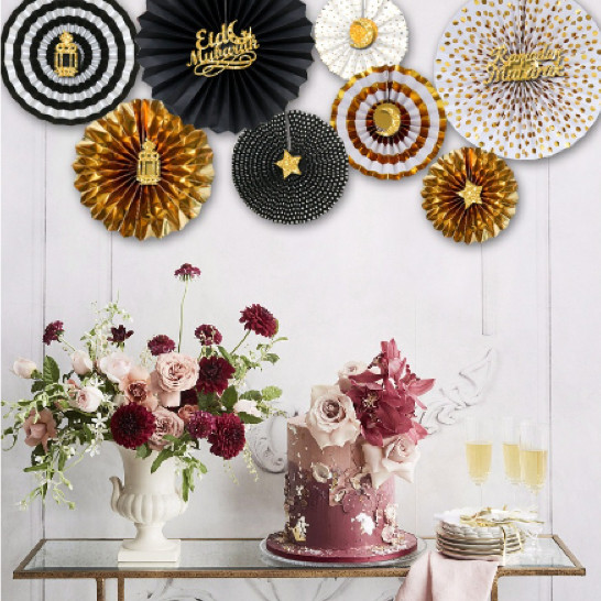 Paper Fan Kipas Pesta Eid Mubarak Lebaran Ramadhan isi 8pc
