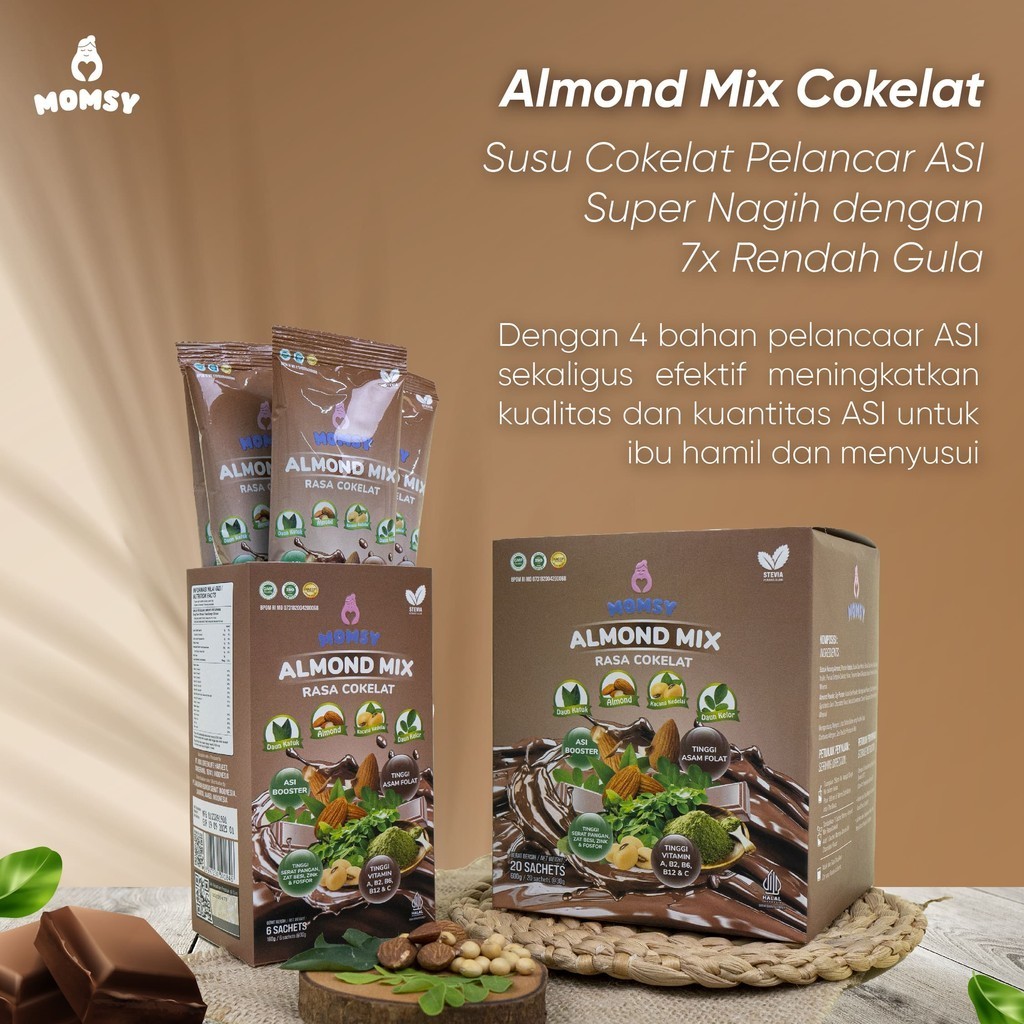 Jual MOMSY ALMOND MIX RASA COKELAT 6 sachet Susu Pelancar ASI Daun ...