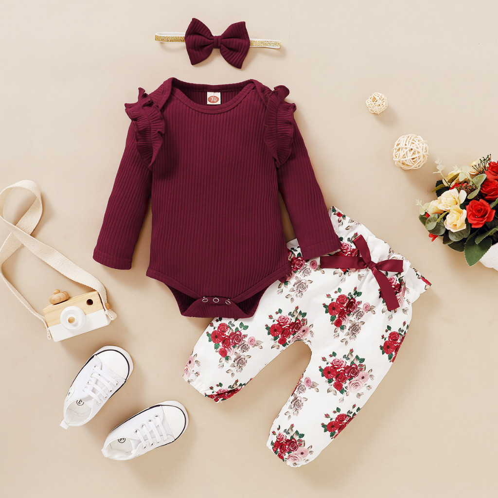 Three Piece Maroon Baby Girl Clothes Bambi Baby Girls Piece