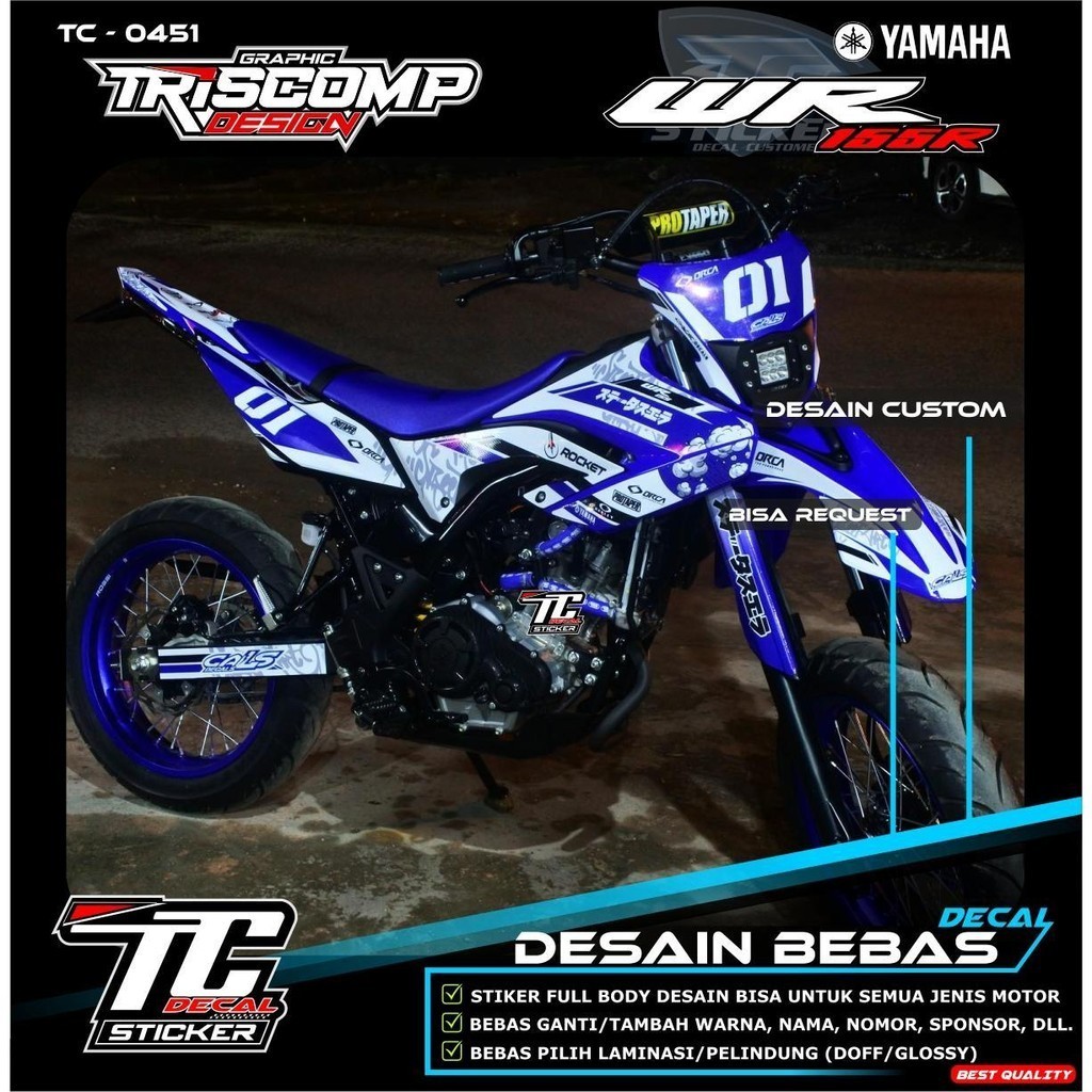 Jual Stiker decal WR 155R sticker motor trail WR warna biru putih motif ...