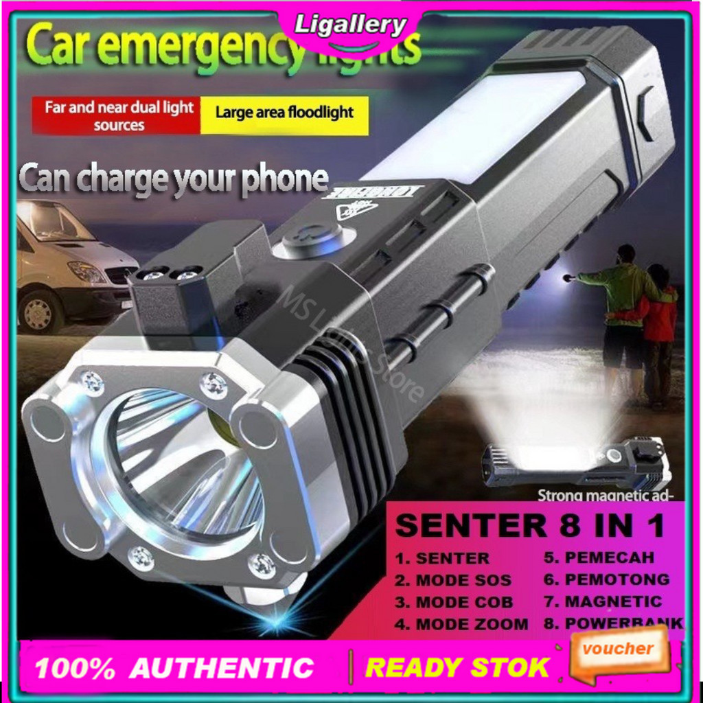 Jual Senter Touch Emergency LED Powerbank 8 in 1 Multifungsi USB ...
