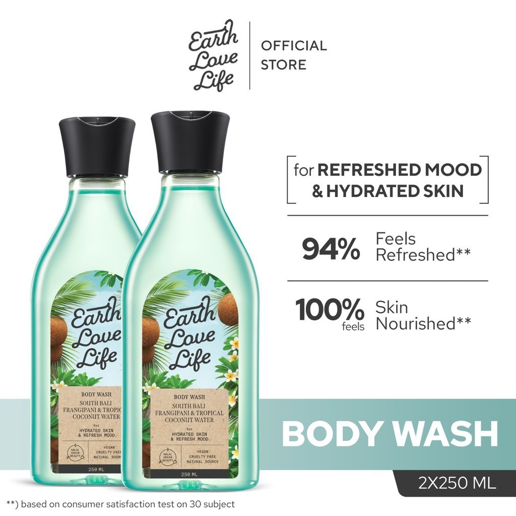 Jual [TWINPACK BODY WASH] EARTH LOVE LIFE South Bali Frangipani & Tropical Coconut Water Body